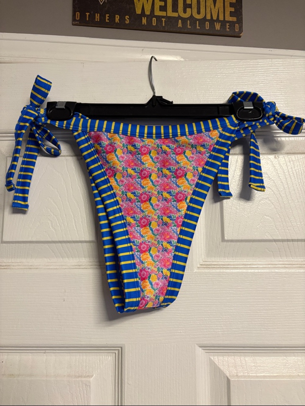 Strawberry Milk Mob Blue & Yellow Stripe Floral Tie-Side Bikini Bottom